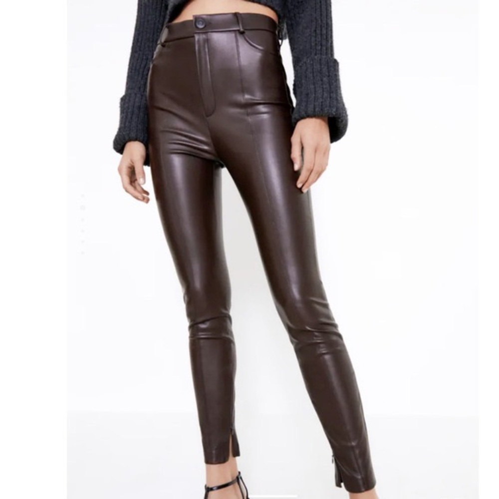 Zara brown faux leather leggings